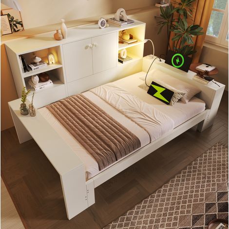 Bett 90x200 Ausziehbett Stauraum Weiß Holz OKMYHOME (1/5)