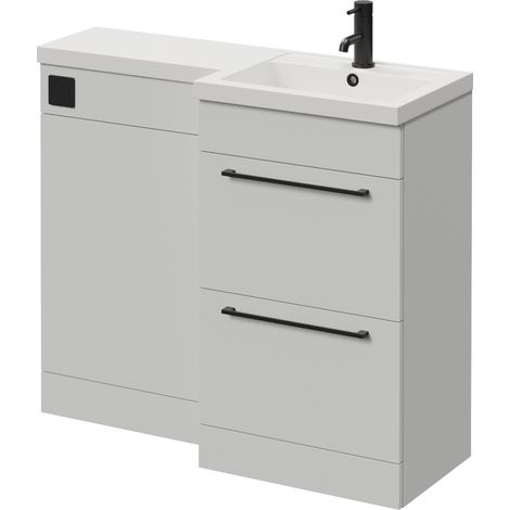 Napoli 390 Gloss Grey Pearl 1000mm 2 Drawer Vanity Unit Toilet Suite with Right Hand Square Lucia Basin - 1000mm - Matt Black 320mm HandleWithout Kingston Toilet Pan