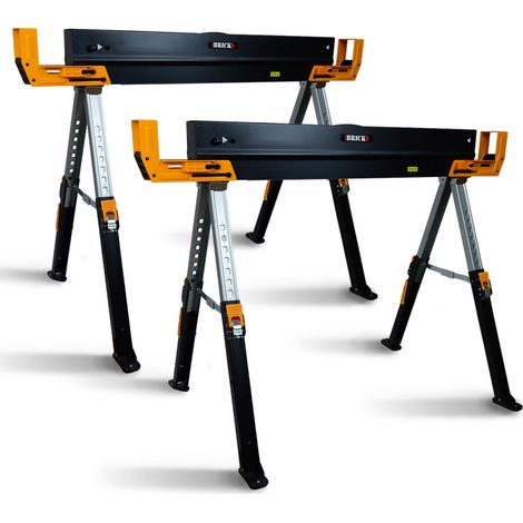 Brick – Lot de 2 tréteaux métalliques pliables – Charge max 1180kg – Hauteur réglable 63 à 82cm – Pieds antidérapants pour sécurité