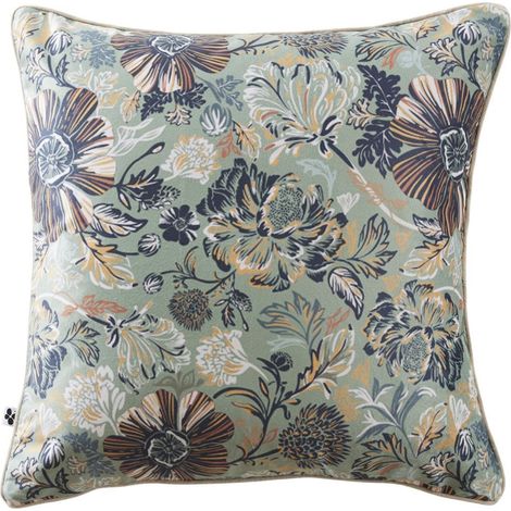 Coussin déhoussable 50x50cm velours imprimé floral coloris vert céladon - ISABEL