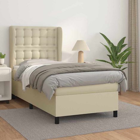 Cama box spring con colchón cuero sintético crema 90x190 cm (1/5)