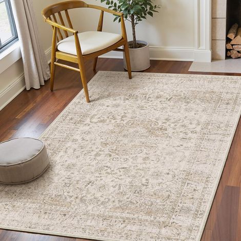 Beige Vintage Tapis Salon 80x150cm Rug Lavable en Machine Grand Antidérapant Rugs,Chambre Adulte,Descente de Lit Carpets,Salle a Manger,Bureau,Cuisine,Interieur Poil Ras Carpet (1/5)