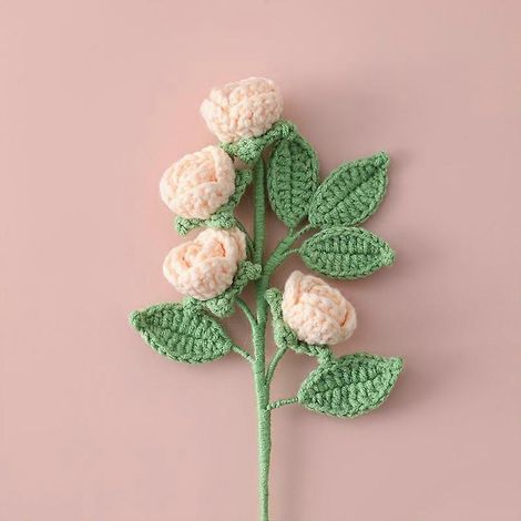 bouquet de roses fait main en coton au lait, crochet multi-têtes, fleurs artificielles, décoration intérieurejaune clair (1/5)