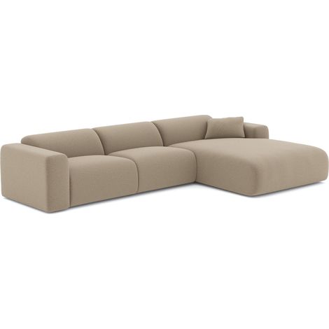 Canapé grand angle droit 5 places en tissu bouclette taupe MYRA (1/5)