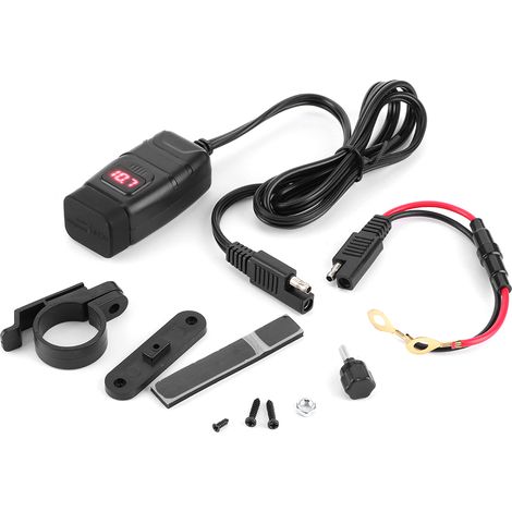 Chargeur rapide USB QC3.0 double prise avec interrupteur, voltmètre LED numérique étanche, prise carrée rouge (1/5)