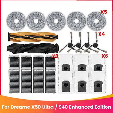 Lot de 25 filtres et sacs à poussière pour brosse latérale principale, serpillière et aspirateur robot Dreame X50 Ultra / S40 Enhanced Edition (1/5)