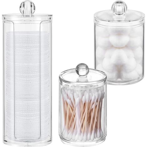 3 Pièces Organisateur Salle de Bain, Boite Coton Tige Transparente, Distributeur Boule de Coton avec Couvercle, Rangement pour Salon (1/5)