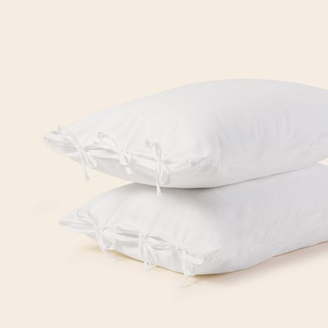 Lot de 2 taies d'oreiller en Satin de coton lavé uni à nouettes SATHEENE