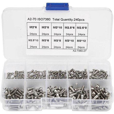 240-teiliger Satz Innensechskantschrauben M26, M28, M210, M36, M38, M310, M312, M2,56, M2,58, M2,510
