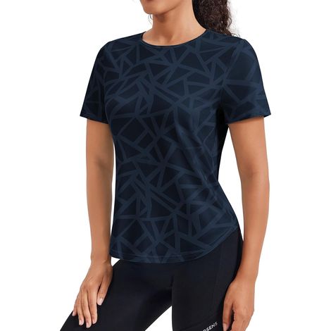 T-Shirt De Sport pour Femmes Manches Courtes Respirant Encolure Ronde Extensible Tissu Technique Fitness Gym Yoga Running Haut De Sport Été (1/5)