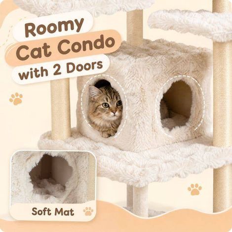 170cm Beige Cat Tree with Scratching Post & Cave (1/5)