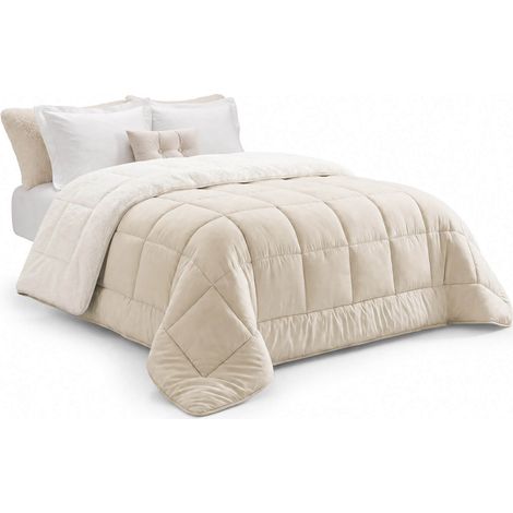 Sherpa-Decke 220 x 240 cm 400gr/m² doppelseitig Sommer / Winter temperaturregulierend ecru und beige (1/5)