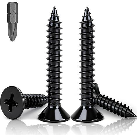 80 Pièces Vis Autotaraudeuses M4x40mm, Vis à Bois Acier Carbone Noir, Vis à Tête Plate Croisée pour Bois, Meubles, Plastique et Métal Doux (1/5)