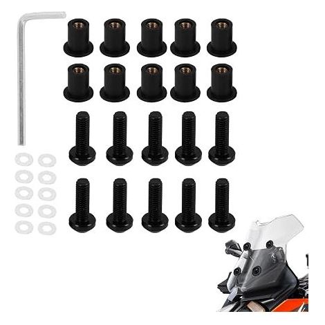 Motorcycle Windshield Windscreen Attachment Complete Set with Nuts, Washers and Hex Screwdriver, Compatible with All Motorcycles, Windscreen Nuts, Black (1/5)