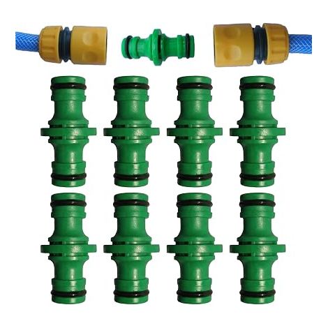 Raccord Tuyau d'Arrosage 1/2 Pouce, Connecteur Double Fiche Mâle pour Rallonge et Réparation, Adaptateur Rapide en Plastique pour Système d'Arrosage Jardin et Maison, Vert (1/5)