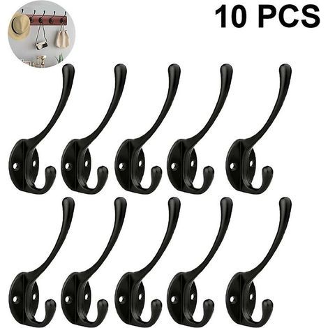 Ganchos para abrigos de baño, juego de 10 ganchos dobles resistentes de estilo rústico para montaje en pared, estilo retro, ganchos dobles para vestidos (1/5)