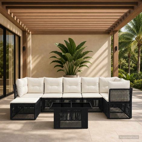 vidaXL Set Divano da Giardino 8 pz Nero polyrattan (1/5)