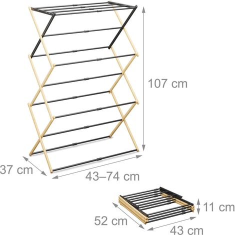 Stendibiancheria pieghevole salva-spazio pratico 107 x 43–74 x 37 cm in latta 130017647