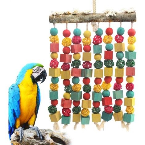 Jouets à mâcher pour perruches – Accessoire de cage multicolore, jouet pour oiseaux avec matériaux naturels, jeu de perroquet avec assortiment varié, divertissement pour animaux de compagnie (1/5)