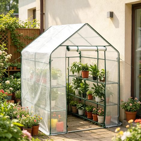 Invernadero de jardín 143x143x195 cm de acero y PE blanco para plantas - MEUBLIV (1/5)