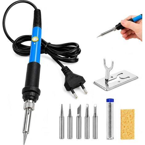 9 Pcs 60W Fer a Souder Kit, 5 Pointes Fer à Souder Etain de Précision avec Température Réglable 200450℃ Souder Électrique (1/5)