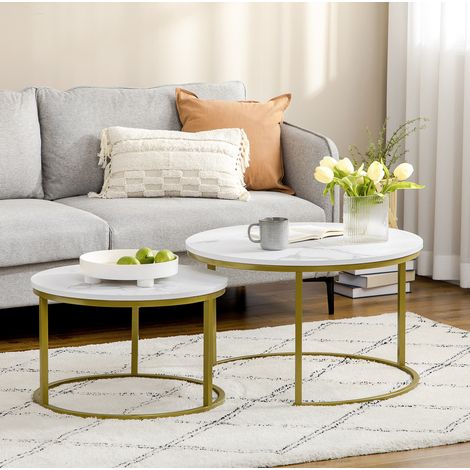 Set di 2 tavolini da salotto rotondi a incastro 74x74x46,3 cm in acciaio bianco – MEUBLIV (1/5)