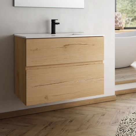 Meuble de salle de bain 60cm simple vasque - 2 tiroirs - sans miroir - MIG (1/4)
