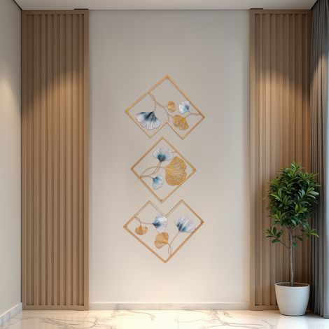 YISSALE-Ginkgo-Wanddekorationen - 3‑teiliges Set aus metallischen Ginkgoblättern als modernes Wandbild, geeignet für Wohnzimmer, Schlafzimmer, Büro, Flur und Hotel, elegantes Design und einfache Monta (1/5)
