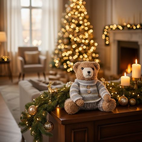 Orsetto di peluches in poliestere seduto con maglione natalizio da h 19 cm -Femmina (1/4)