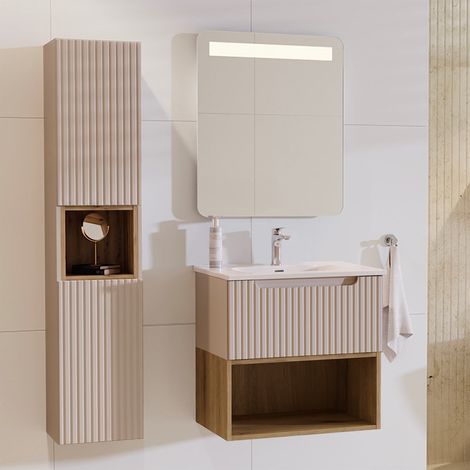 Mueble lavabo 60cm y pedestal Riva Cashmere y Madera (1/4)