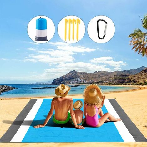 Tapis de Plage, 210200cm Couverture de Pique-Nique Imperméable Anti-Sable Portable avec 4 Piquets pour Plage Camping Picnic Randonnée ect Les Èvénements en Extérieur (1/5)