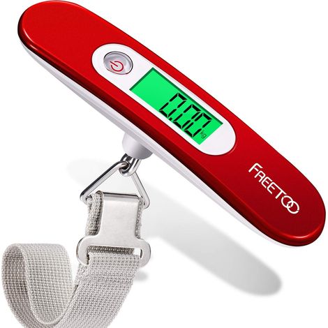 Pese Bagage Electronique Balance Portable Pese Bagages Numérique Max 50Kg/110Lb (LB,g,Oz,kg) Balance électronique/Fonction Tare/Voyage/Shopping/Poste/Usage Domestique/Extérieur Rouge (1/5)