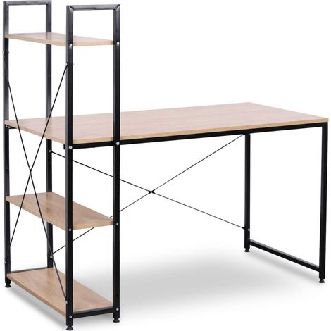 WOLTU Schreibtisch Computertisch Büromöbel PC Tisch Bürotisch Arbeitstisch aus Holz und Stahl, mit Ablage, ca. 120x64x120 cm, Heller Eiche+schwarz (1/5)