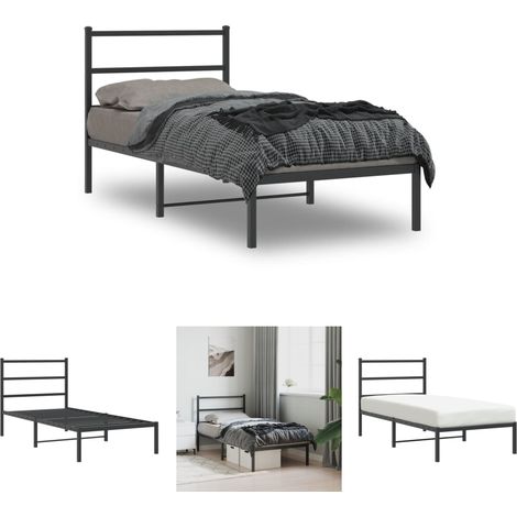 The Living Store Bettgestell mit Kopfteil Metall Schwarz 90x200 cm - Betten & Bettgestelle (1/5)