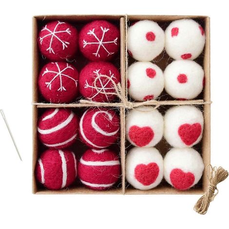 16-teiliges Set Weihnachtskugel-Ornamente, leichte DIY-Weihnachtsbaumkugeln zum Aufhängen für Büro, Fest und Verlobung-Red and White (1/5)