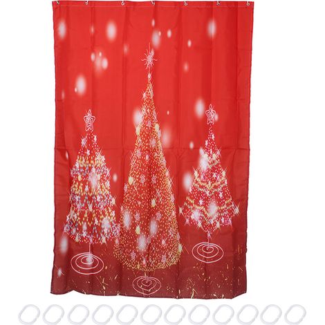 Rideau de Douche 120x180 cm Imperméable à Motif Sapin de Noël avec Accroches - Décoration de Salle de Bain (1/5)