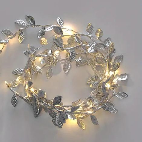 Guirlande Lumineuse avec Feuilles Artificielle Lumières LED Décoratives à Piles, Guirlande de Feuilles d'Argent Doré 10 M 100 LED, Chaîne Lumineuse d'Automne pour Intérieur (argent) (1/5)