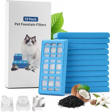 Lot de 12 filtres de fontaine à eau pour chat, filtres à cartouche d'eau potable pour chien, filtres de fontaine à eau pour animaux de compagnie, filtres de rechange compatibles avec toutes les (1/5)