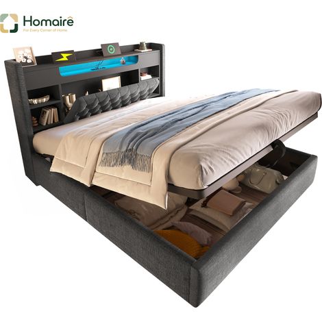 Bettgestell, und Polyester 223 x 148 x 115 cm, grau aus Leinengemacht HOMAIRE (1/5)