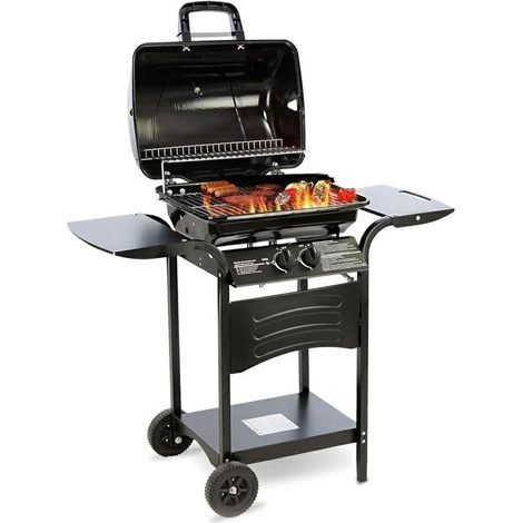 Barbecue a Gas 2 Bruciatori da Giardino 7,5 kW con Ripiano Ruote