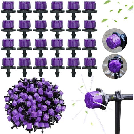 200 têtes d'arrosage réglables de 6,35 mm (1/4 pouce) pour système d'irrigation goutte à goutte (violet), dispositif anti-obstruction, fournitures de jardin (rouge). (1/5)