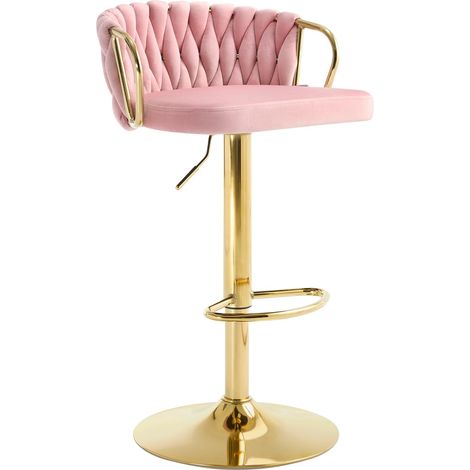 WOLTU 1x Breakfast Bar Stools Bar Chairs for Kitchen Counter, 360° Swivel Stool, Height Adjustable, Velvet, Pink (1/5)