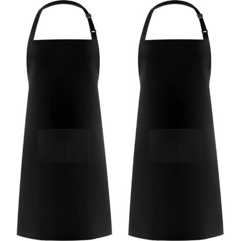 Lot de 2 Tabliers à Bavette Réglables Sangle Imperméable Noir(noir) (1/3)