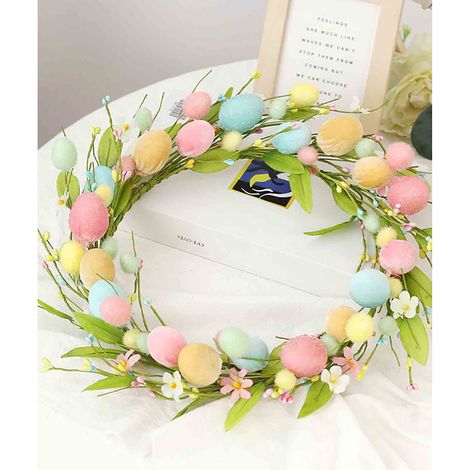 Guirlande De Pâques - Couronne Artificielle En Plastique 40 Cm - Décoration Porte Et Intérieur - 1 Pièce (1/5)