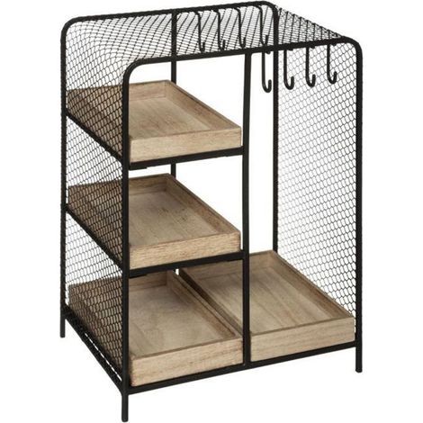 Porte-bijoux dressing coloris Noir en bois / métal - Longueur 20 x Profondeur 15 x Hauteur 28 cm -PEGANE-