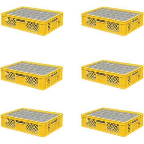 BRB 6x boîte en verre 600x400 mm, 40 verres jusqu’à 122 mm de hauteur/diamètre 67 mm, jaune