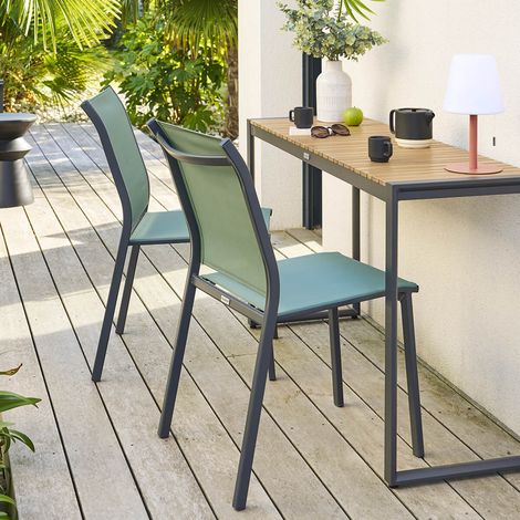 Hesperide – Chaise de jardin empilable en aluminium teinté et assise en texaline – Confort optimal pour repas en extérieur – Facile à nettoyer