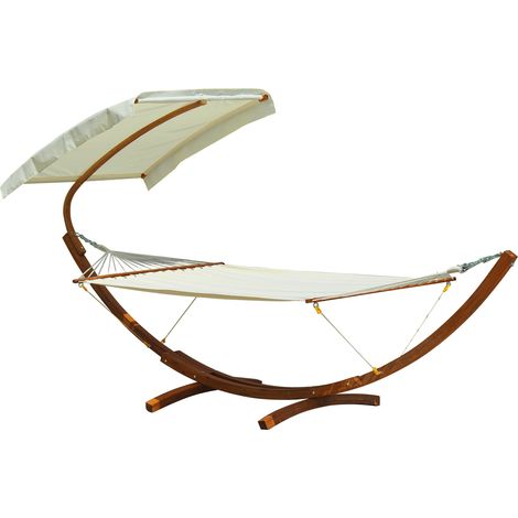 Homcom – Hamac sur pied en bois de pin avec parasol – 2 places – Charge max. 180 Kg – Tissu coton haute densité 240 g/m²