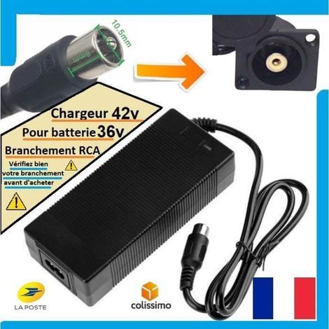 Chargeur 42V pour batterie 36V vélo électrique avec branchement RCA (1/2)