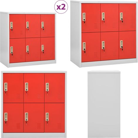 Schließfachschränke 2 Stk. Hellgrau und Rot 90x45x92,5cm Stahl - Schliessfachschrank - Metallschrank - Garderobe - Aufbewahrungsbox - Schreibtischorganisation - Home & Living